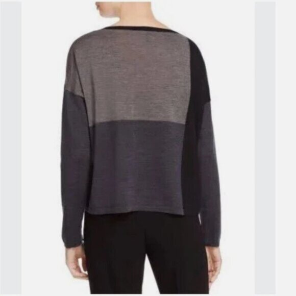Eileen Fisher Boxy Color Block Sweater in Gray - XS - Picture 3 of 8